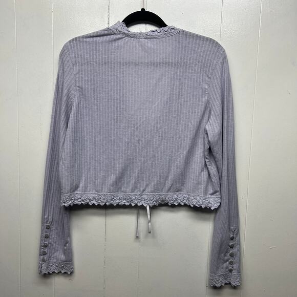 Free People Linen Blend Bohemian Cropped Lavender Women's Boxy Top Size Large - Picture 6 of 13